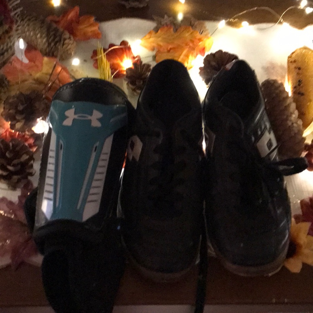 Indoor soccer set- shoes and shin pads